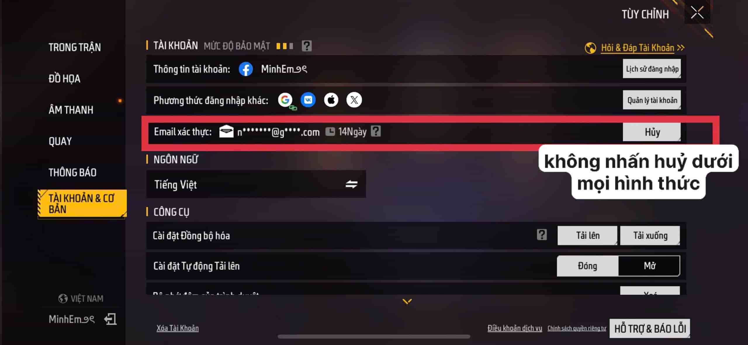 Hướng dẫn Liên kết email khôi phục tài khoản Free Fire